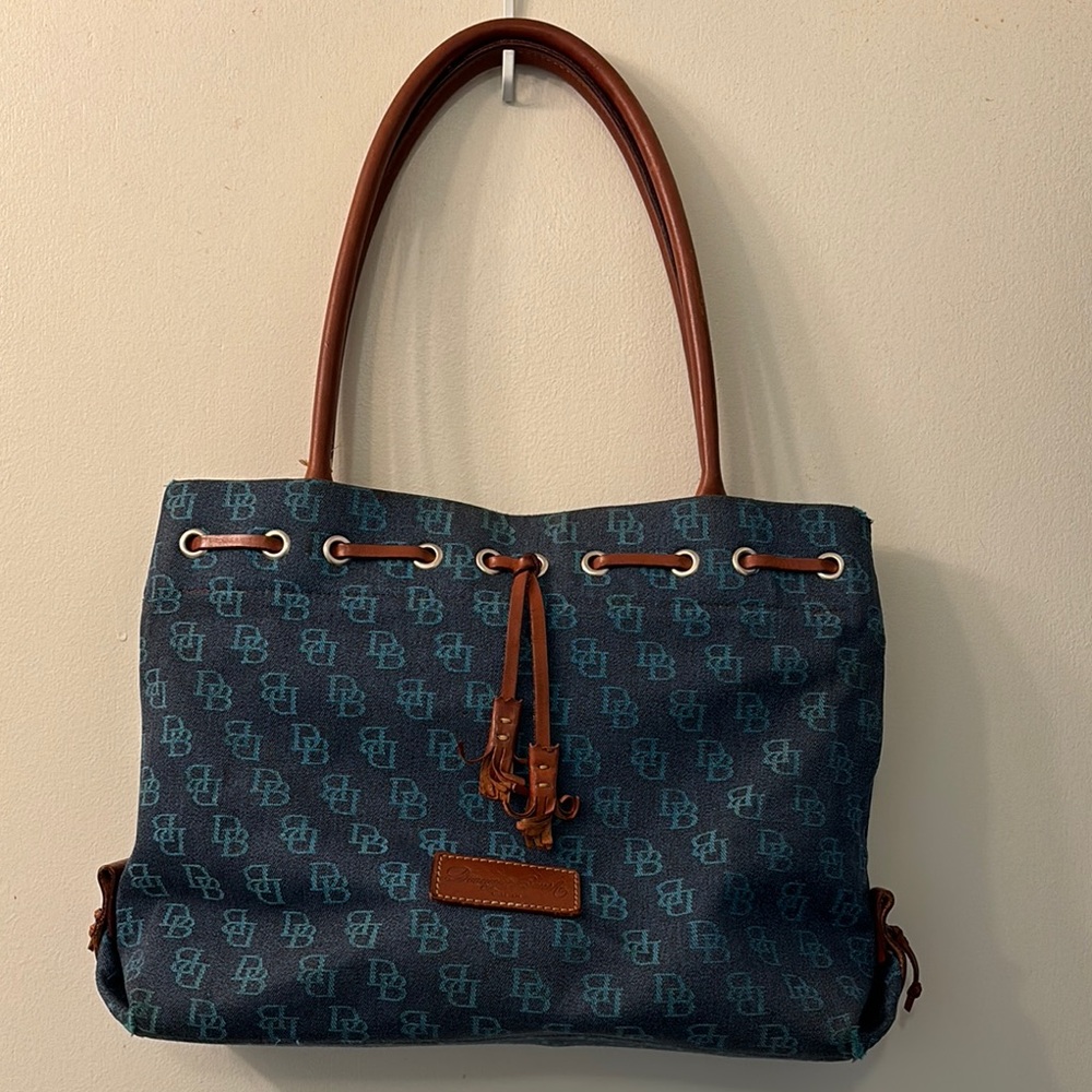 Dooney & Bourke Blue and Brown Structured Tote with Monogram